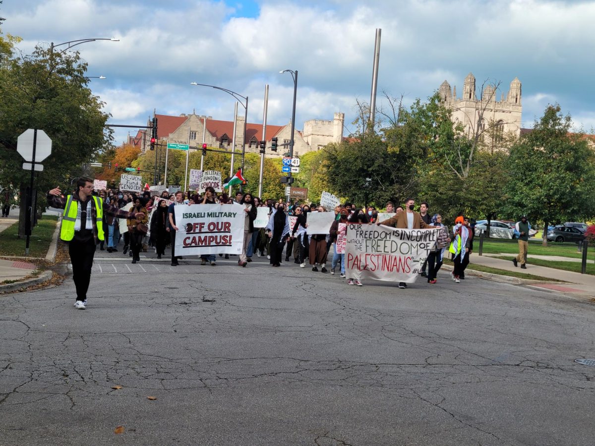 Protestors marched down Ellis Avenue.