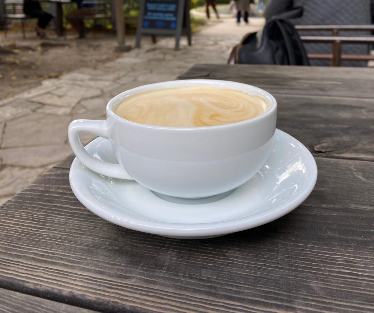 A maple latté enjoyed outside Plein Air. 