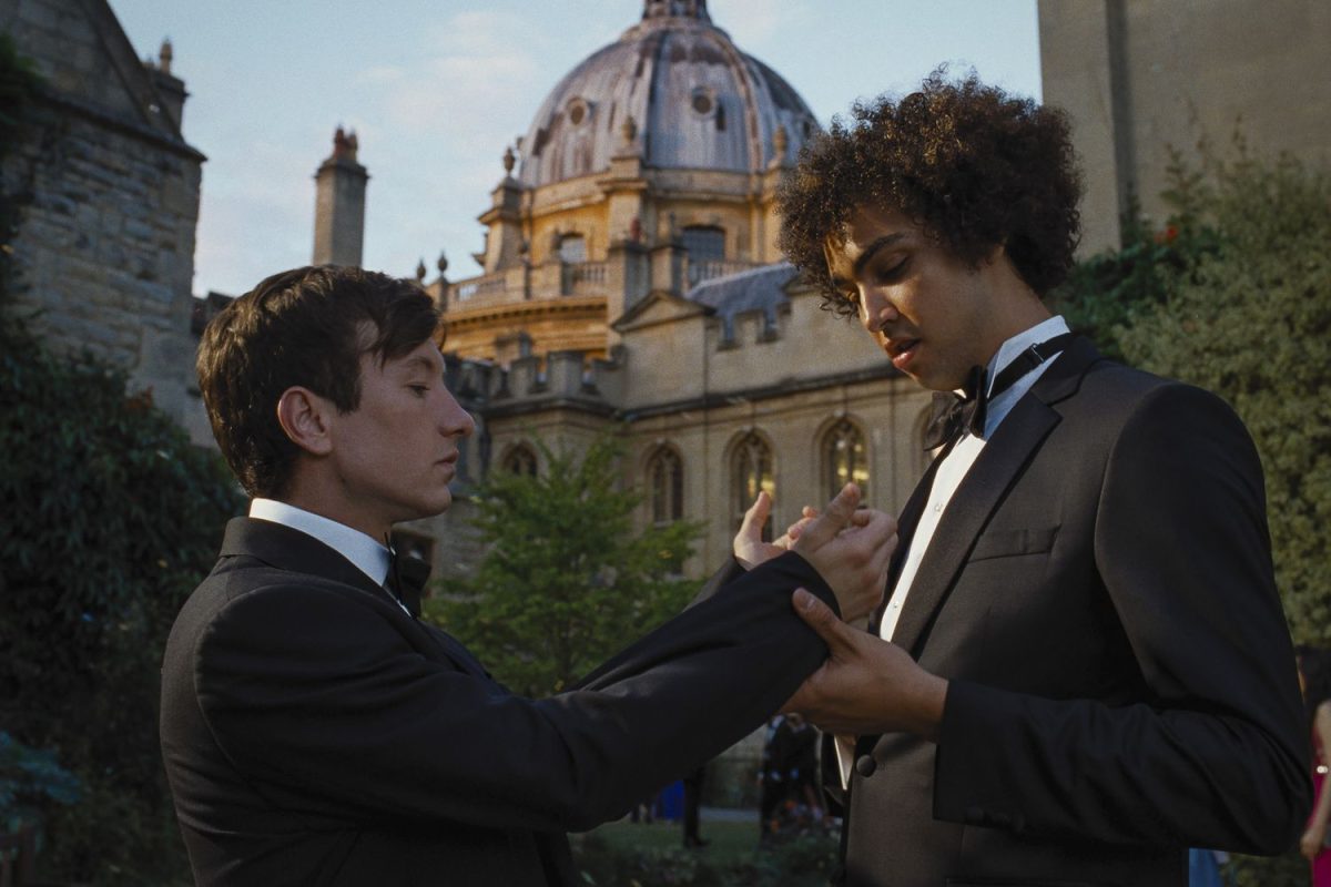 Barry Keoghan stars as Oliver and Archie Madekwe as Farleigh in Emerald Fennells upcoming film Saltburn. Image courtesy MGM and Amazon Studios. 