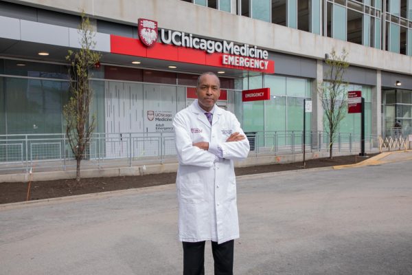 Dr. Selwyn Rogers, founding director of the UCMed Trauma Center, stands outside the adult emergency room.