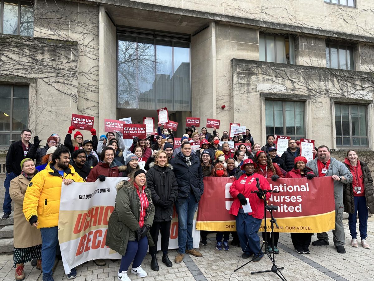 National Nurses United and Graduate Students United hosted a press conference in front of Levi Hall during the bargaining processes for their contracts with the University.
