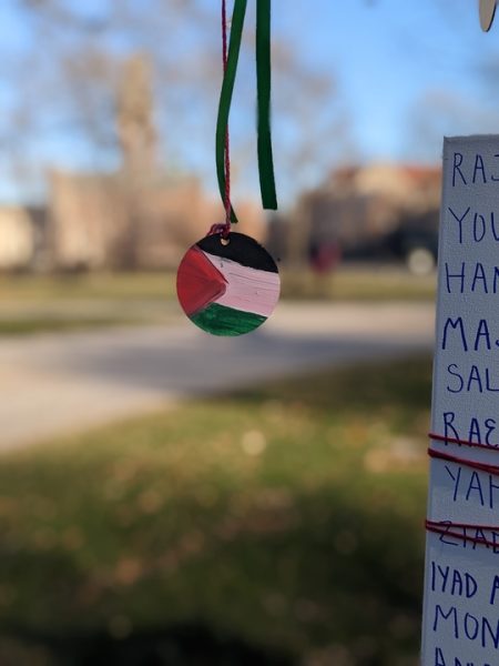 Students created an art installation on the quad to memorialize Palestinians killed since October 7.