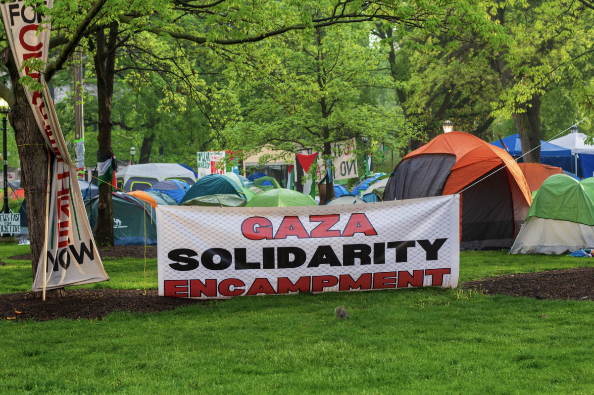 The encampment enters its fifth day on the quad.