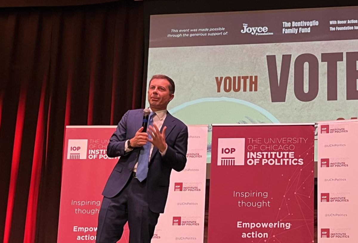 U.S. Secretary of Transportation Pete Buttigieg addresses the audience at the IOP Youth Votefest on Wednesday.