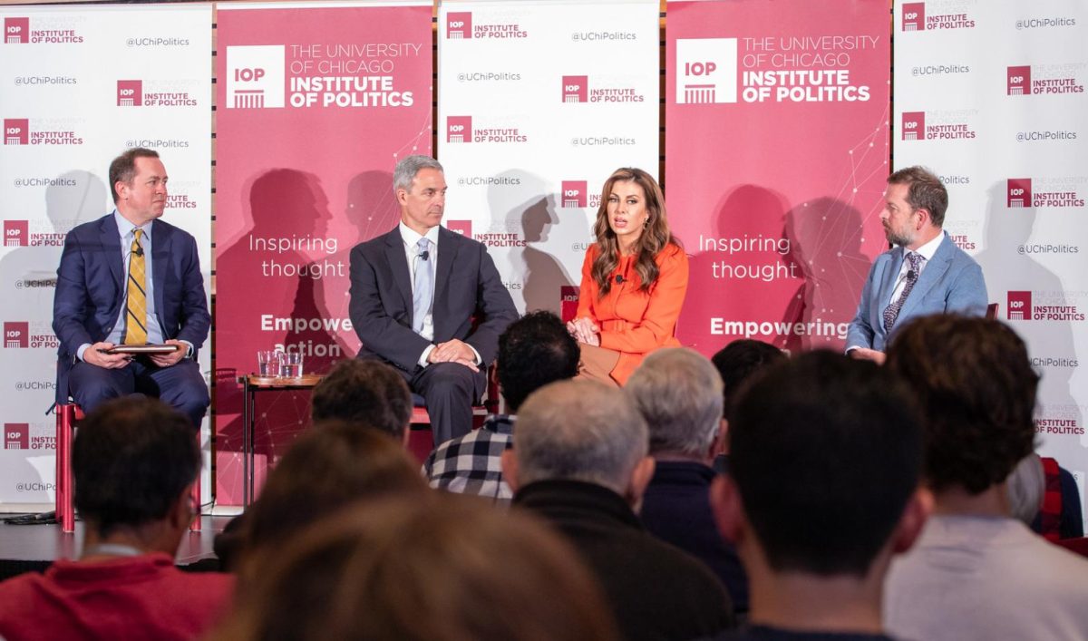 From left to right: moderator Damian Paletta and speakers Ken Cucinelli, Morgan Ortagus, and Joe Grogan at the IOP event. (Courtesy of the IOP)