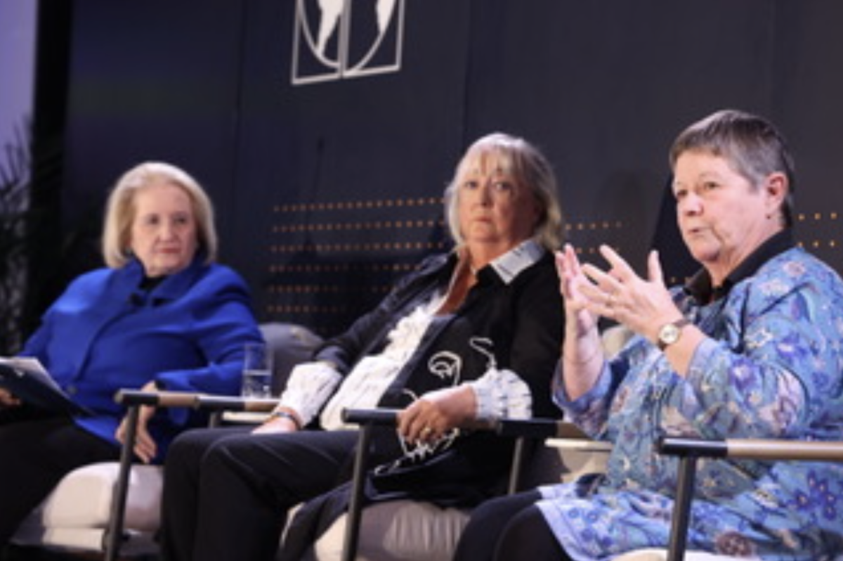 From left to right: Melanne Verveer, former U.S. ambassador-at-large for global women’s issues, Monica McWilliams, co-founder of the Northern Ireland Women’s Coalition, and Avila Kilmurray, migration and peacebuilding executive at the Social Change Initiative. (Courtesy of Anne Ryan)