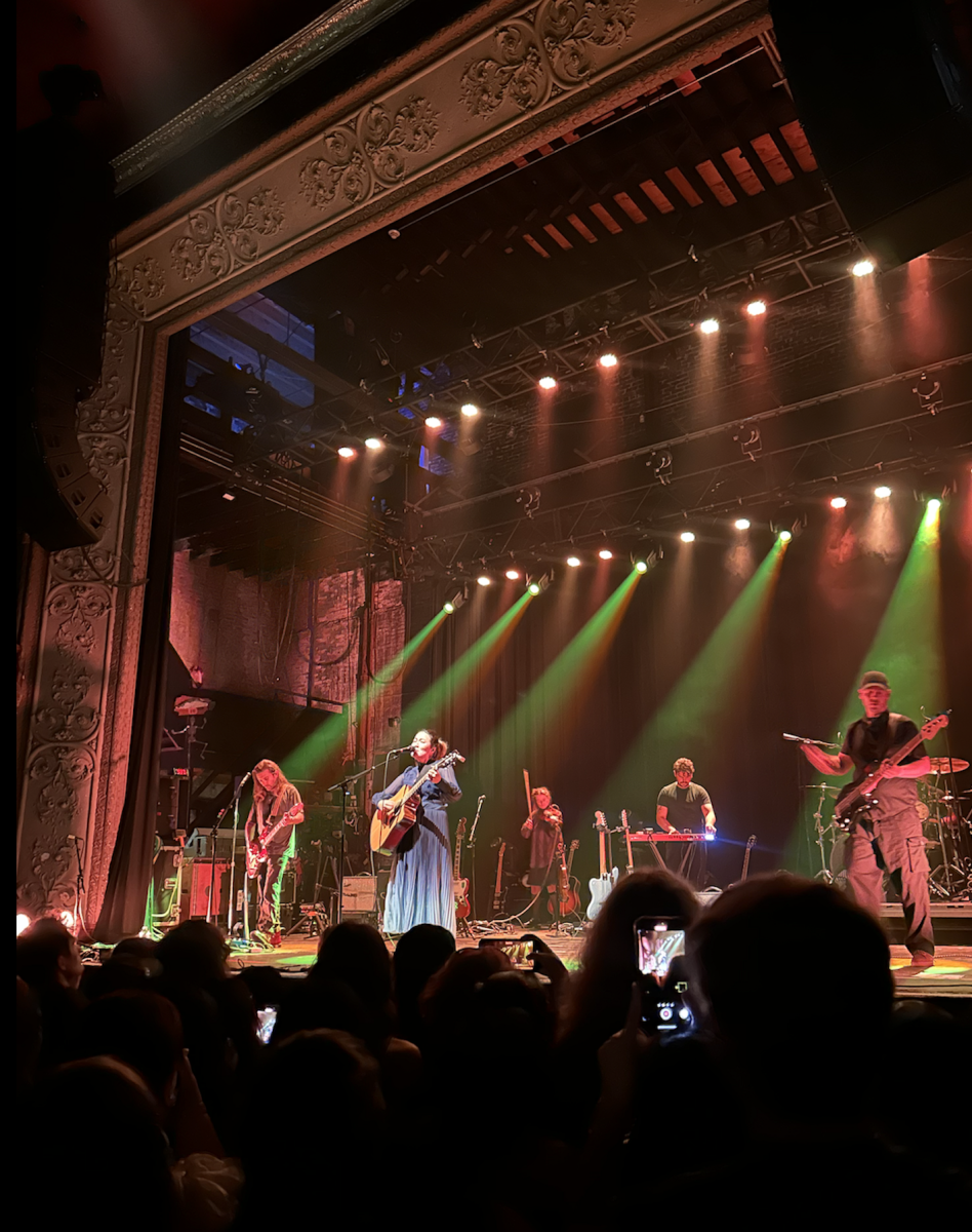 From left to right, Carlos Garcia (guitar), Jasmine Rodgers (vocals, guitar), Alex Patterson (violin), Harry Smith (multi-instrumentalist), Alex Caird (bass, guitar), perform the song “Drinking” from Twilight.