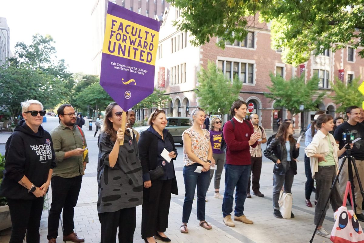 Faculty Forward members in front of Levi Hall in early October, when they delivered a petition to University administration during the final leg of negotiations.