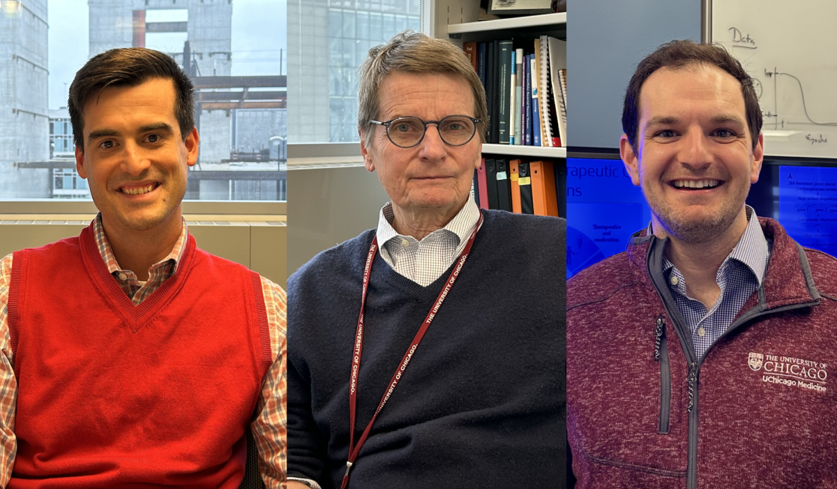 Left to right: DFI infectious disease specialist Christopher Lehmann, Director Eric Pamer, and hepatologist Matthew Odenwald.