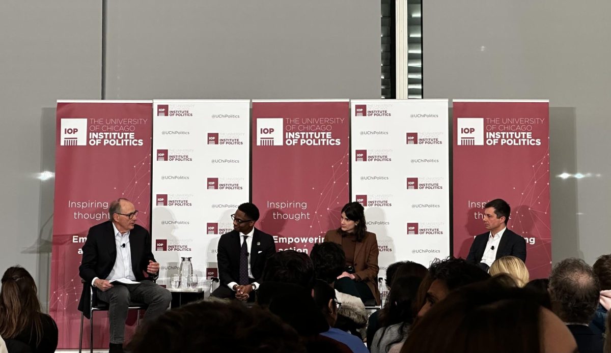 The panelists at the Rubenstein Forum.