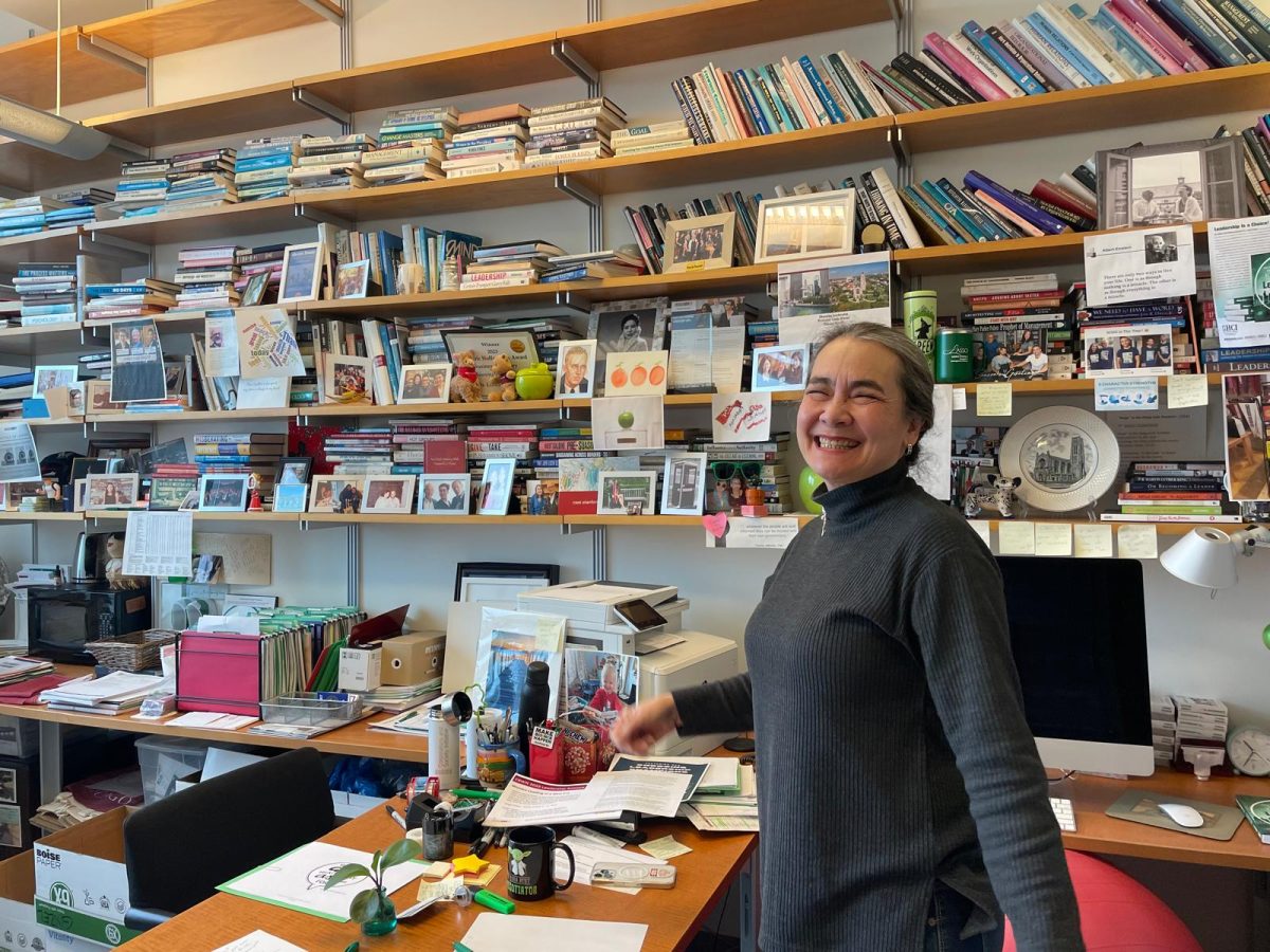Professor Linda Ginzel in her office in Booth Harper Center.