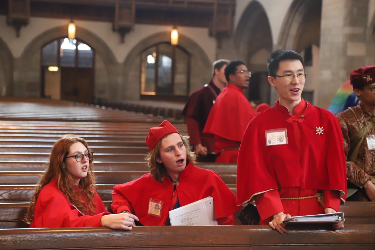 Students participate in a conclave simulation held at Rockefeller Chapel during the University of Chicago's "pope class," formally known as "Italian Renaissance: Petrarch, Machiavelli, and the Wars of Popes and Kings."