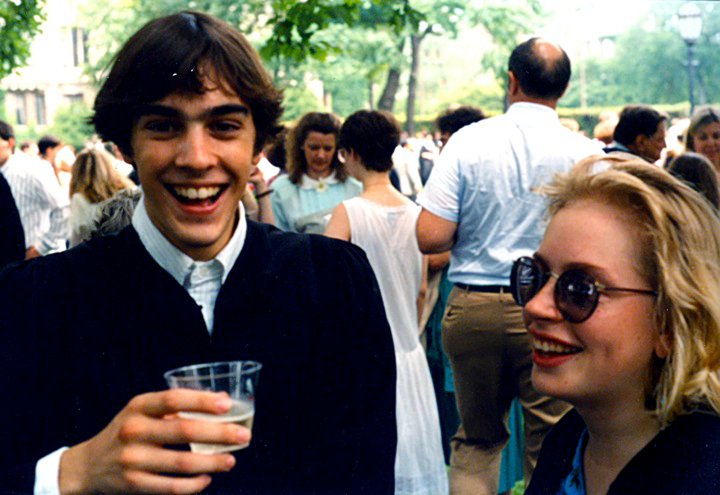 Daisy Rockwell (right), A.B. ’91, A.M. ’98, Ph.D. ’98, at the University of Chicago’s graduation ceremony in 1991 with her now-husband Aaron York (left), A.B. ’91, M.D. ’05. 