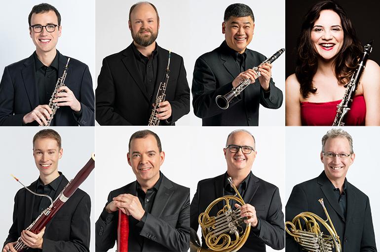Eight performers from the CSO wind ensemble. Courtesy of UChicago Presents.