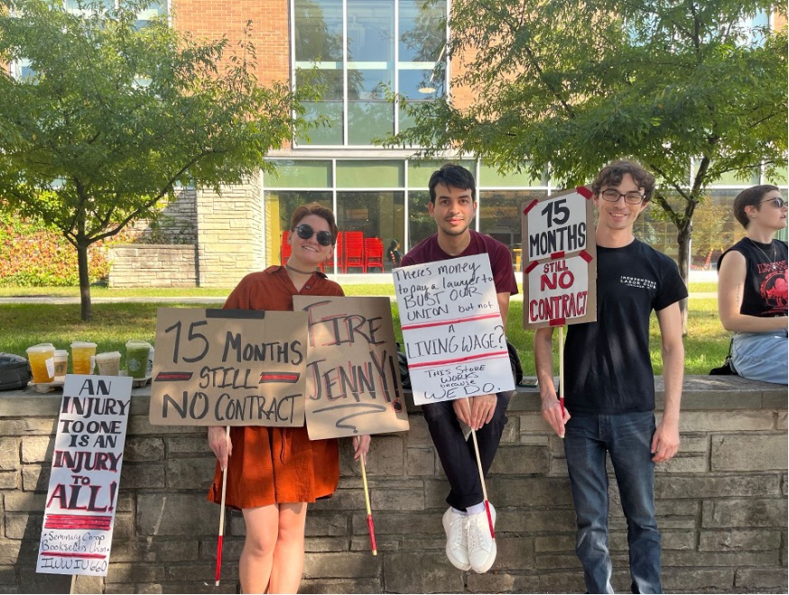Members of the Seminary Co-op Booksellers Union picketed outside of the bookstore on September 29, 2025. 
