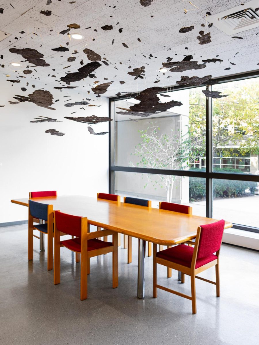 Installation view of Air Crash Report in the CWAC’s first-floor lounge. Courtesy of the University of Chicago’s Visual Resources Center. 