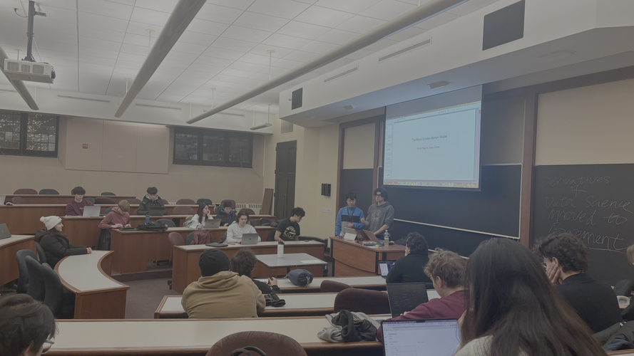 A meeting of the Derivatives Group, a quantitative finance–focused RSO, where members are learning about a financial market pricing model.