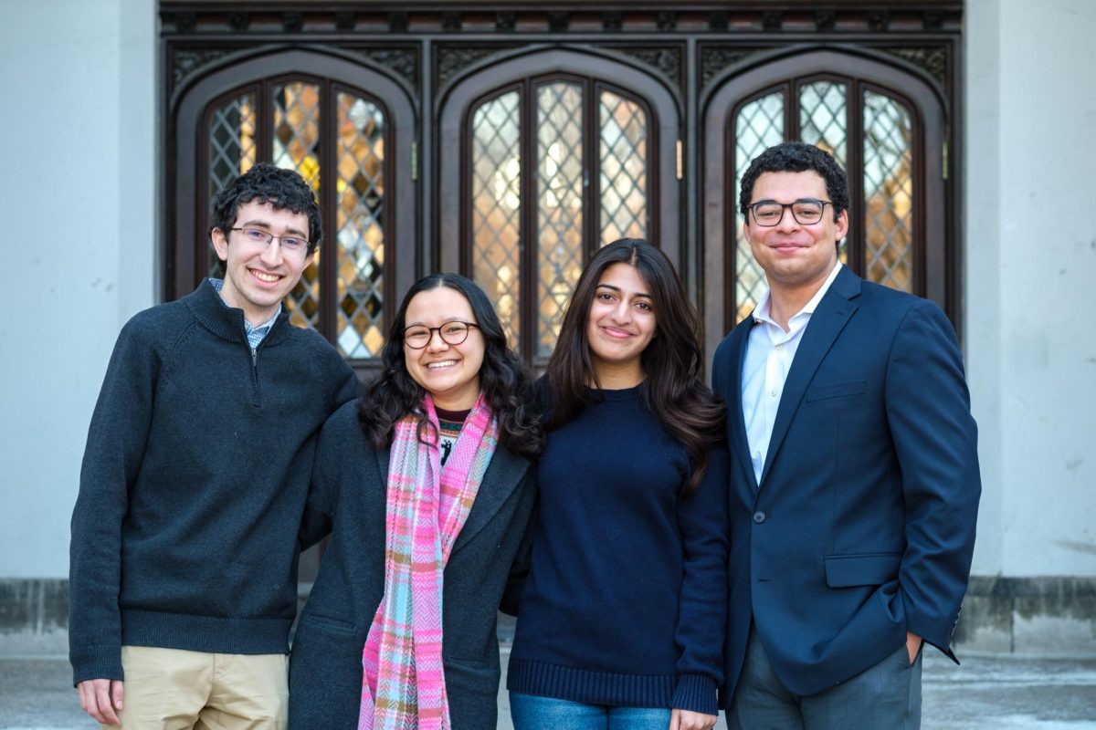 From left: Gabriel Kraemer, Celeste Alcalay, Anika Krishnaswamy, and Nathaniel Rodwell-Simon were elected to run the Maroon in 2026–27.