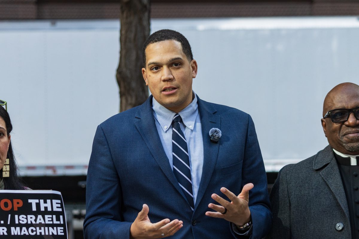 State Senator Robert Peters at a press conference in the Loop on March 9. 