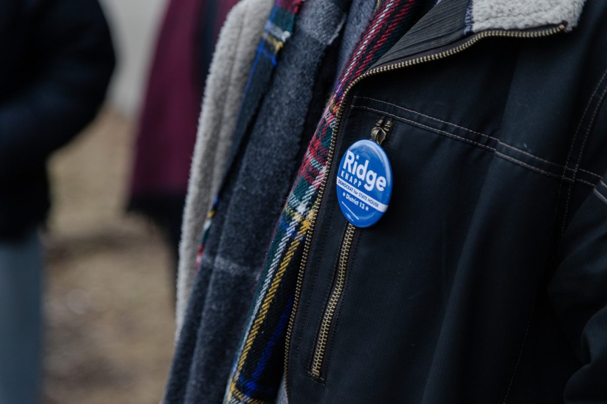 Third-year Oliver Zajac wears a Ridge Knapp campaign button.
