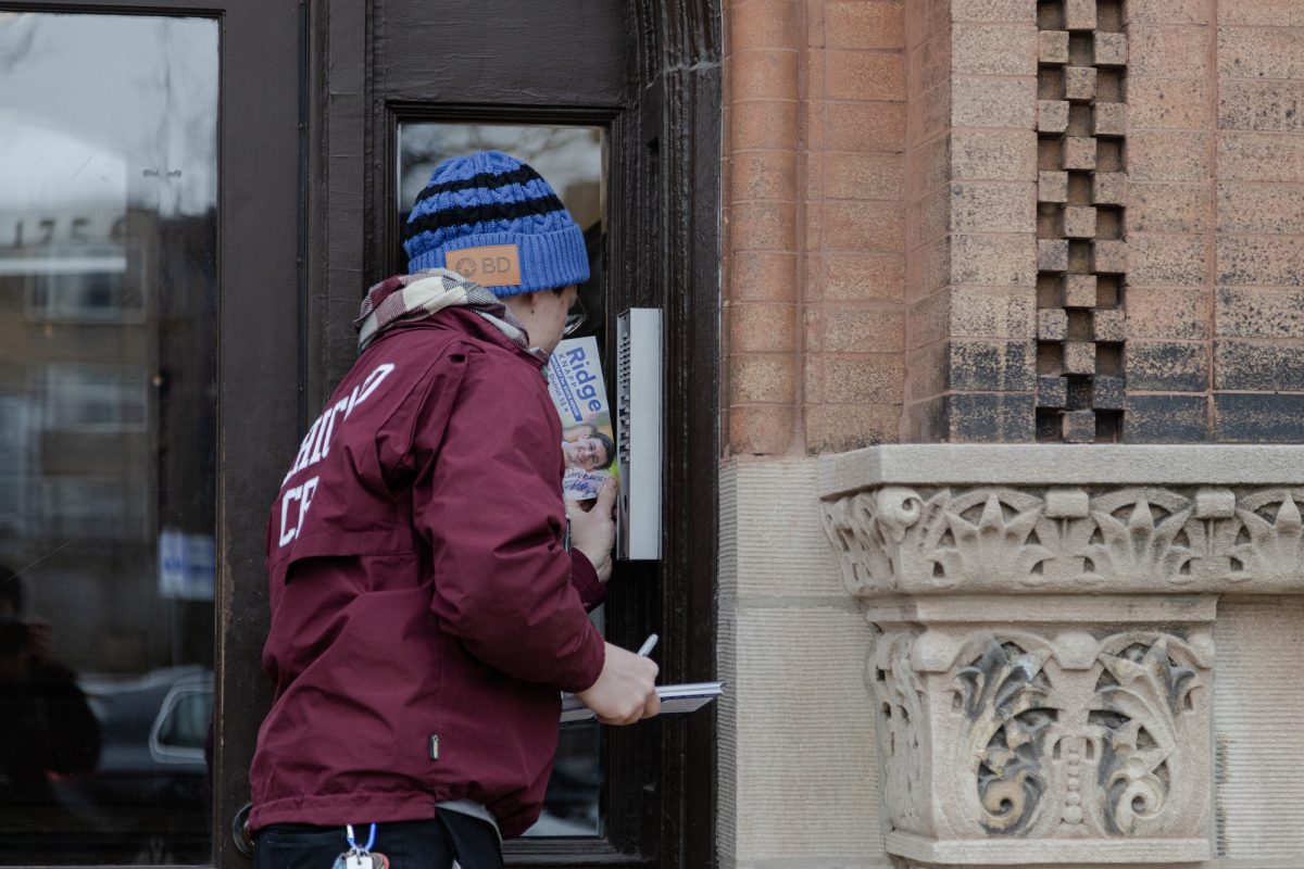 Ridge Knapp (A.B. ’20, M.P.P. ’21) canvasses for himself in the North Side Ravenswood community on February 21.