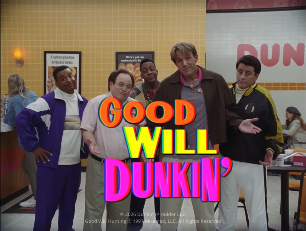 Dunkin’ Donuts’ commercial at the 2026 Super Bowl. Actors from The Fresh Prince of Bel-Air, Seinfeld, and Friends pose with the Dunkin’ logo. Courtesy of Dunkin' Donuts.