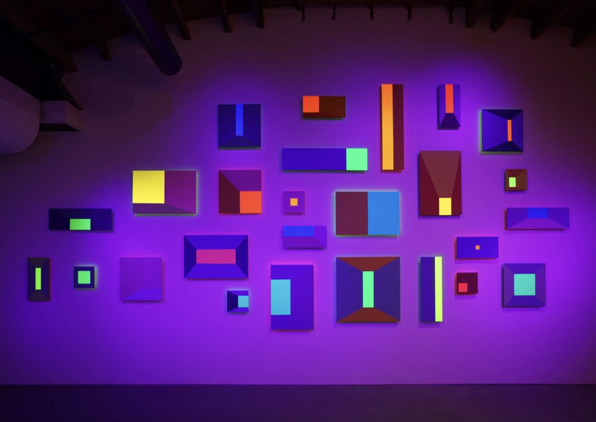 The Sun Standing Still and Luminous Matter depict the colors of dawn and dusk at SECRIST | BEACH. Courtesy of SECRIST | BEACH.