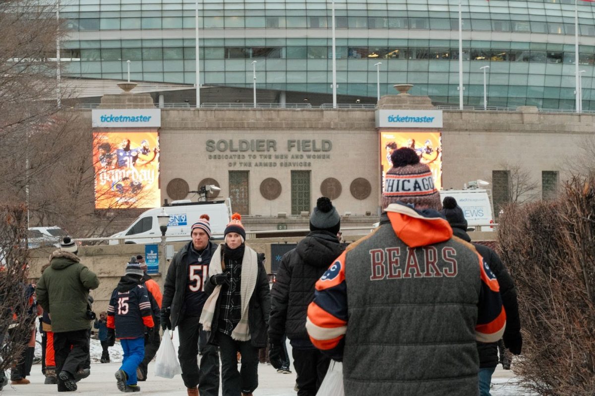 Bears fans outside of Soldier Field.
